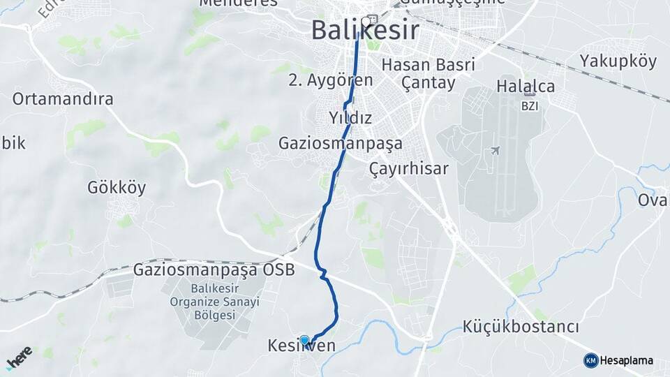 Kesirven Balıkesir Arası Kaç Km - Yol Tarifi