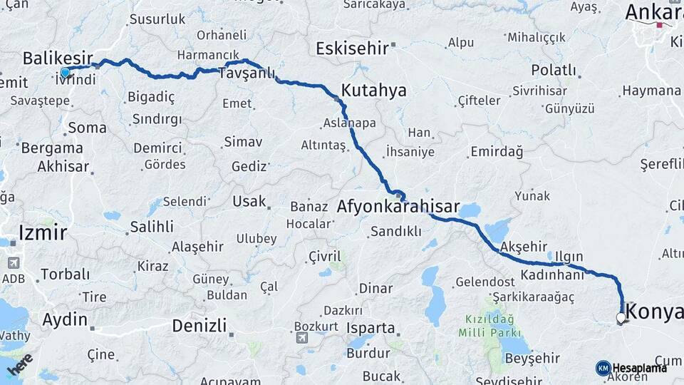 Balıkesir Altıeylül Konya Arası Kaç Km - Yol Haritası