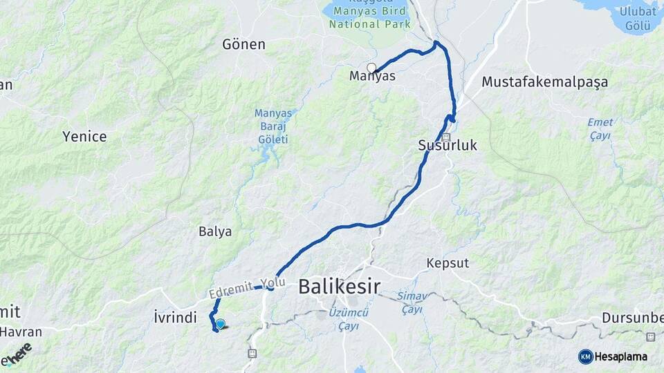 Balıkesir Altıeylül Manyas Arası Kaç Km - Yol Haritası