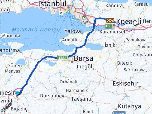 Balıkesir Altıeylül Sakarya Arası Kaç Km - Yol Haritası