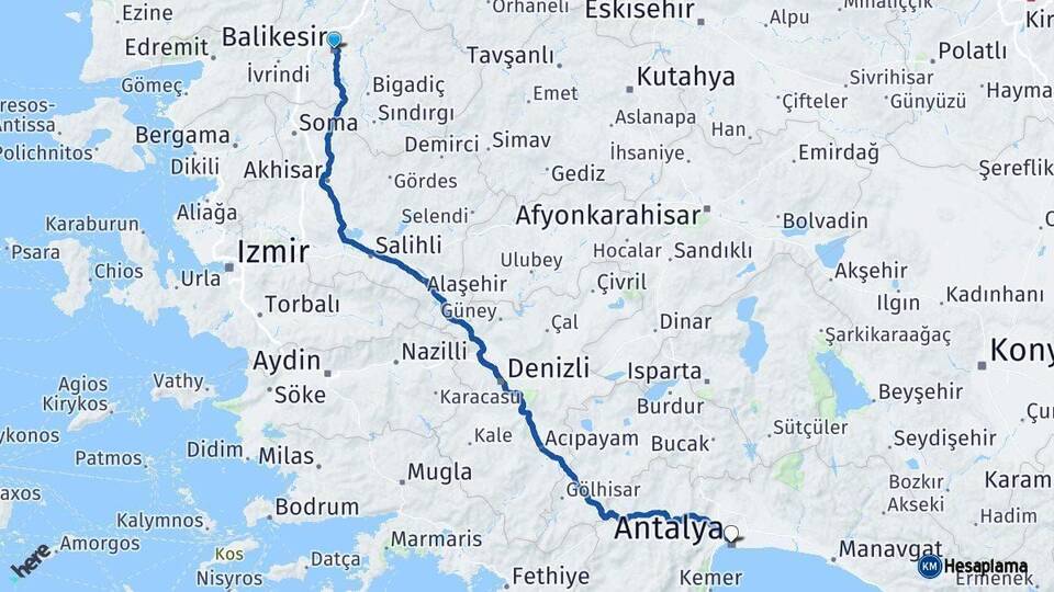 Balıkesir Antalya Arası Kaç Km - Yol Haritası