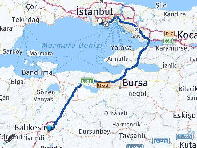 Balıkesir Avcılar İstanbul Arası Kaç Km - Yol Haritası