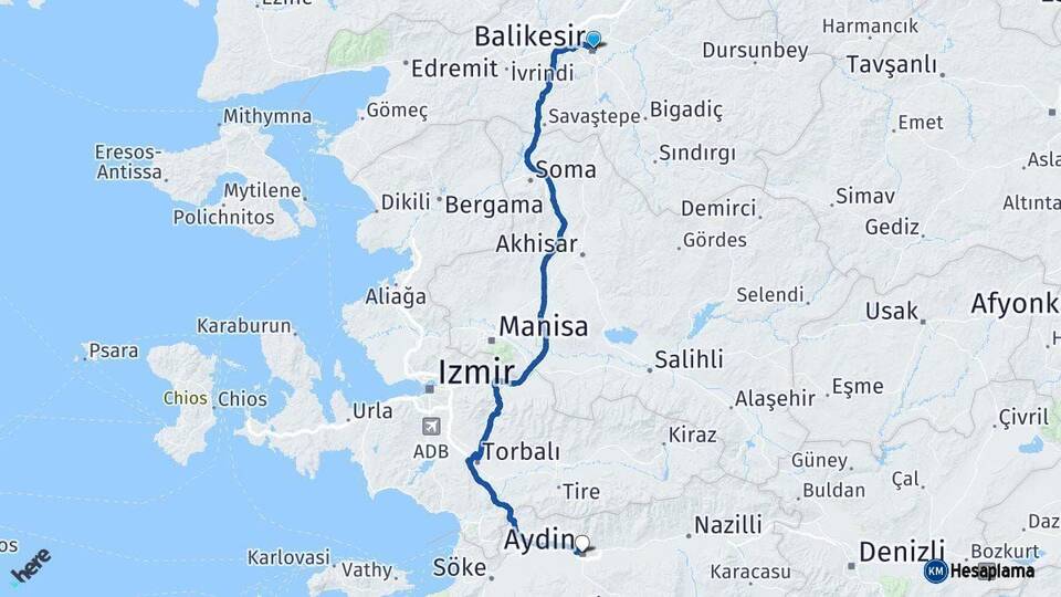 Balıkesir Aydın Arası Kaç Km - Yol Haritası