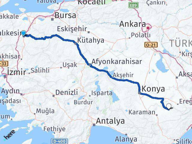 Balıkesir Ayrancı Karaman Arası Kaç Km - Yol Haritası