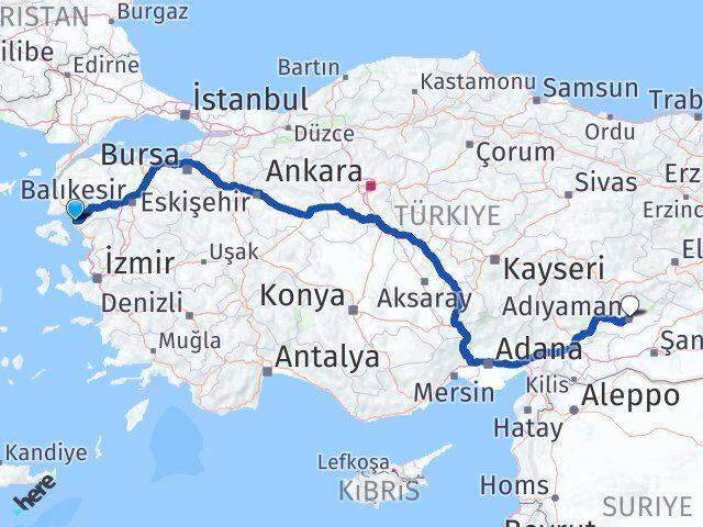 Balıkesir Ayvalık Adıyaman Arası Kaç Km - Yol Haritası