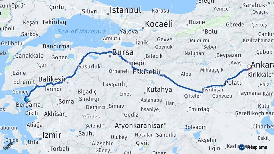 Balıkesir Ayvalık Altınova Ankara Arası Kaç Km - Yol Haritası
