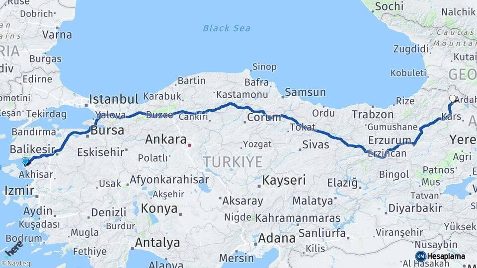 Balıkesir Ayvalık Ardahan Arası Kaç Km - Yol Haritası