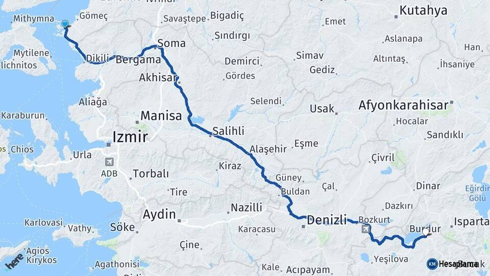 Balıkesir Ayvalık Burdur Arası Kaç Km - Yol Haritası