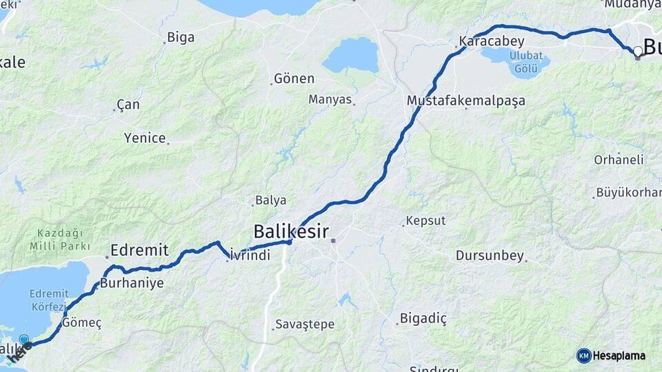 Balıkesir Ayvalık Bursa Arası Kaç Km - Yol Haritası