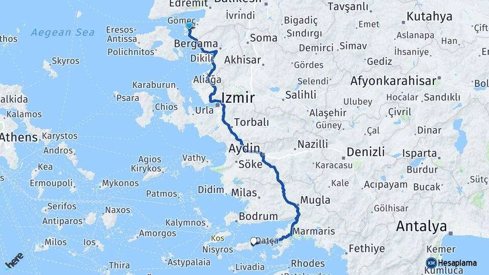 Balıkesir Ayvalık Datça Muğla Arası Kaç Km - Yol Haritası