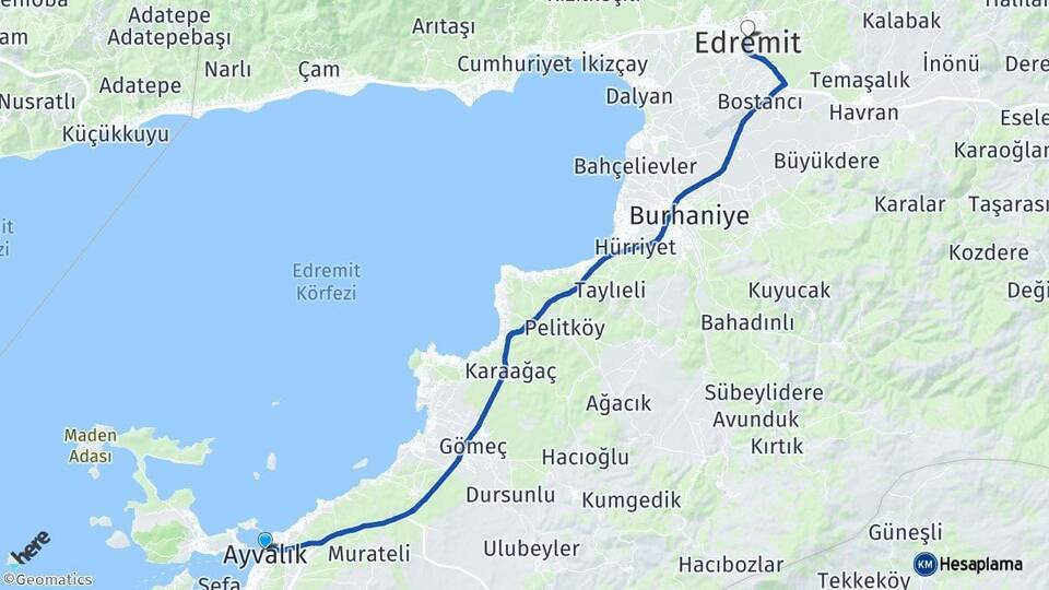 Balıkesir Ayvalık Edremit Arası Kaç Km - Yol Haritası