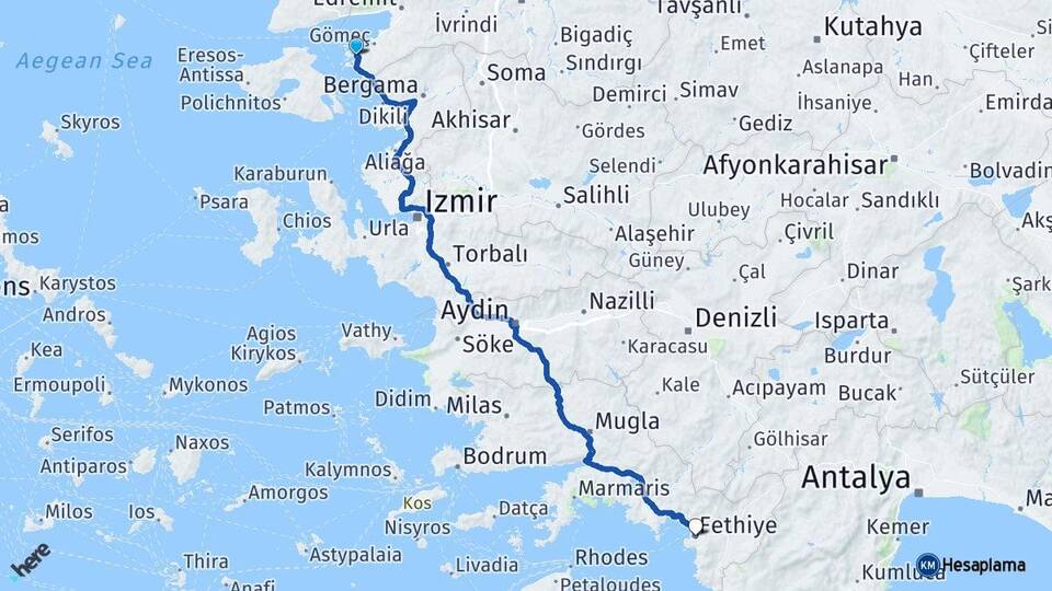 Balıkesir Ayvalık Fethiye Muğla Arası Kaç Km - Yol Haritası
