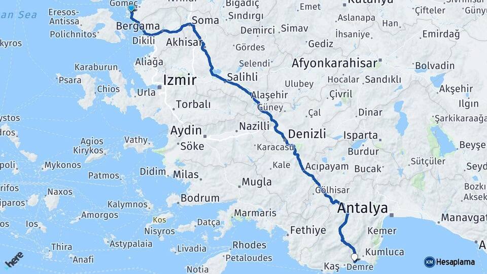 Balıkesir Ayvalık Finike Antalya Arası Kaç Km - Yol Haritası
