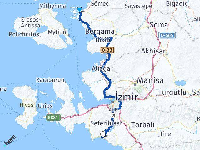 Balıkesir Ayvalık Gümüldür Atatürk Menderes İzmir Arası Kaç Km - Yol Haritası