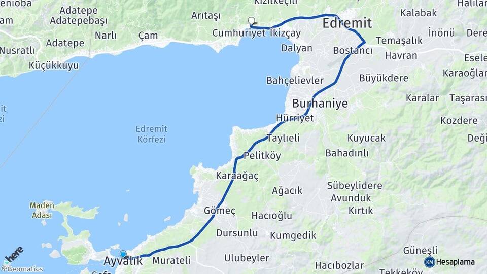 Balıkesir Ayvalık Güre Edremit Arası Kaç Km - Yol Haritası