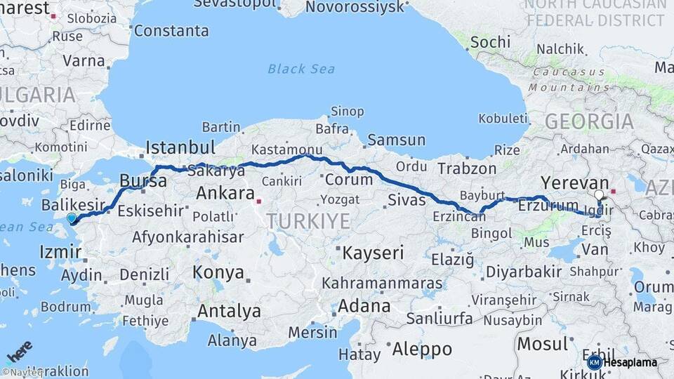 Balıkesir Ayvalık Iğdır Arası Kaç Km - Yol Haritası