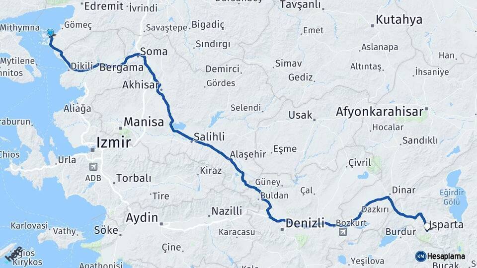 Balıkesir Ayvalık Isparta Arası Kaç Km - Yol Haritası