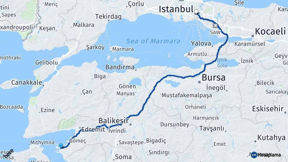 Balıkesir Ayvalık İstanbul Arası Kaç Km - Yol Haritası