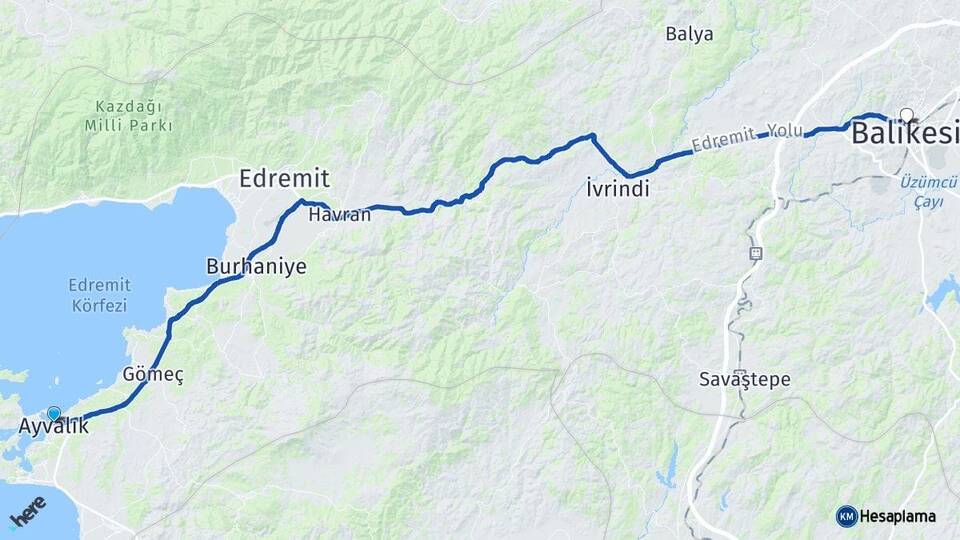 Balıkesir Ayvalık Karesi Arası Kaç Km - Yol Haritası