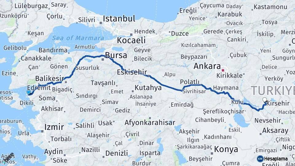 Balıkesir Ayvalık Kırşehir Arası Kaç Km - Yol Haritası