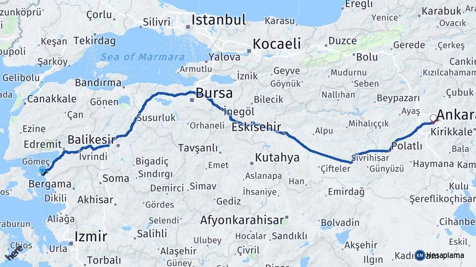 Balıkesir Ayvalık Küçükköy Ankara Arası Kaç Km - Yol Haritası