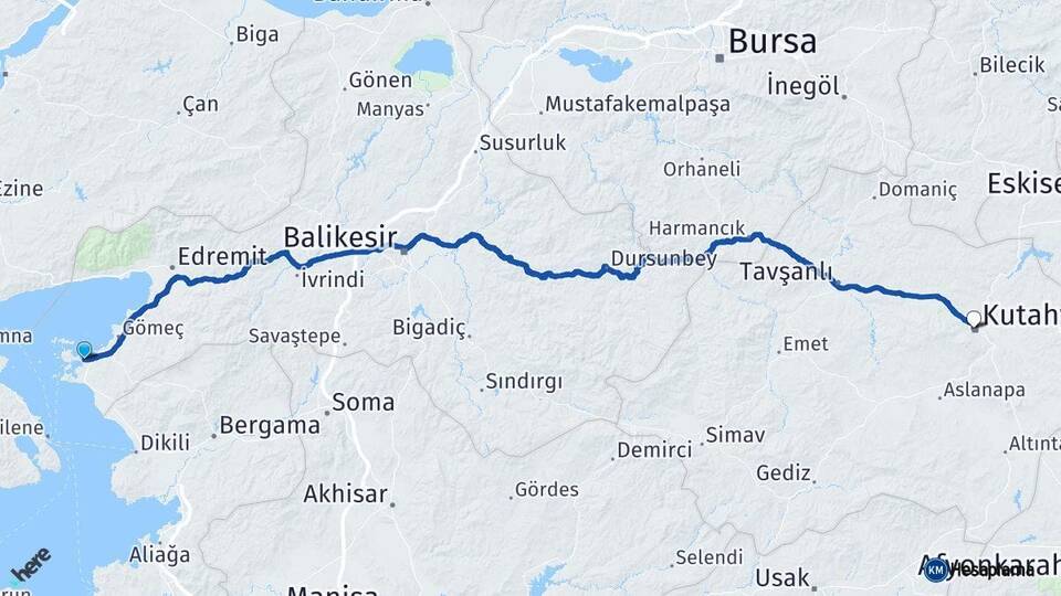 Balıkesir Ayvalık Kütahya Arası Kaç Km - Yol Haritası