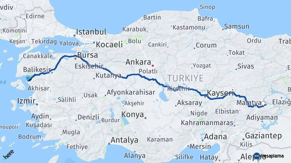 Balıkesir Ayvalık Malatya Arası Kaç Km - Yol Haritası