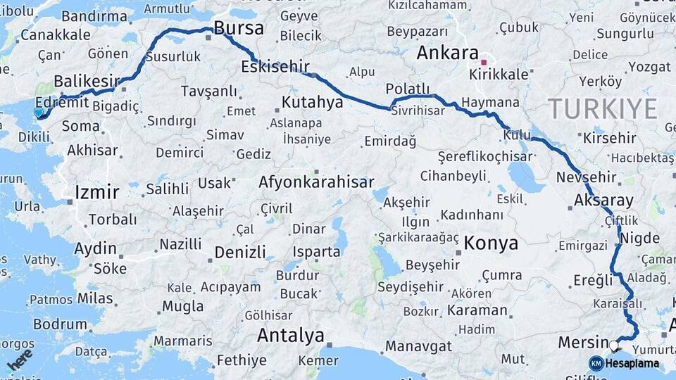 Balıkesir Ayvalık Mersin Arası Kaç Km - Yol Haritası