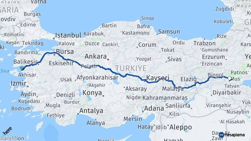 Balıkesir Ayvalık Muş Arası Kaç Km - Yol Haritası