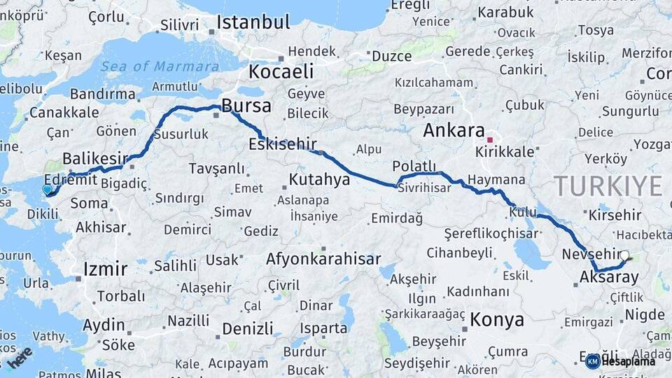 Balıkesir Ayvalık Nevşehir Arası Kaç Km - Yol Haritası