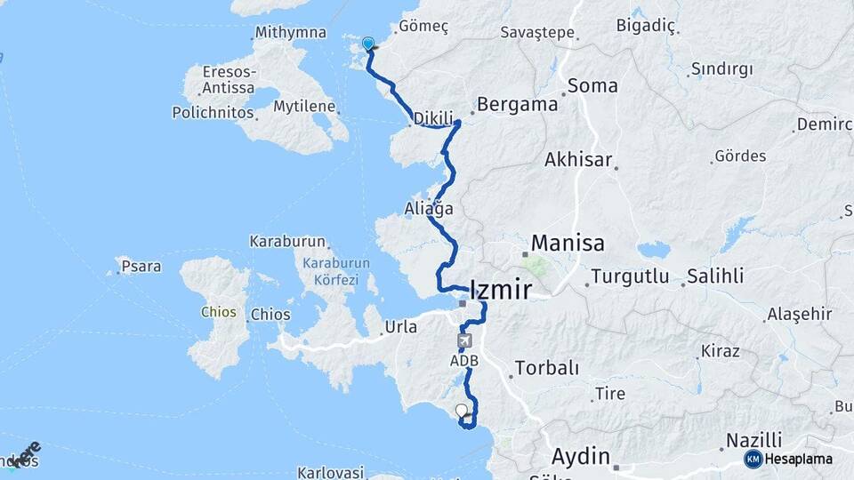 Balıkesir Ayvalık Özdere Cumhuriyet Menderes İzmir Arası Kaç Km - Yol Haritası