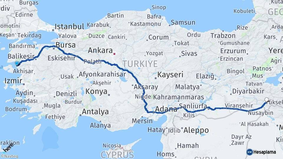 Balıkesir Ayvalık Şırnak Arası Kaç Km - Yol Haritası