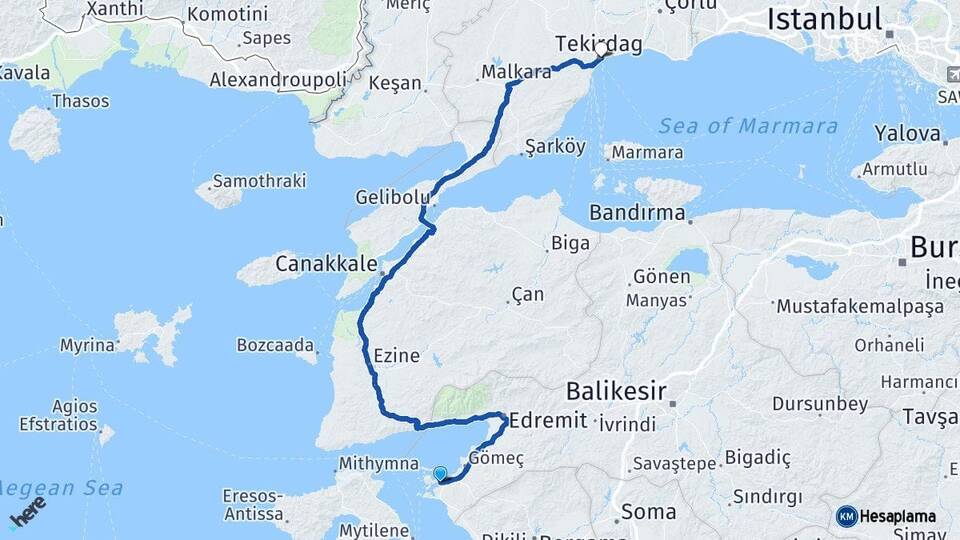 Balıkesir Ayvalık Tekirdağ Arası Kaç Km - Yol Haritası