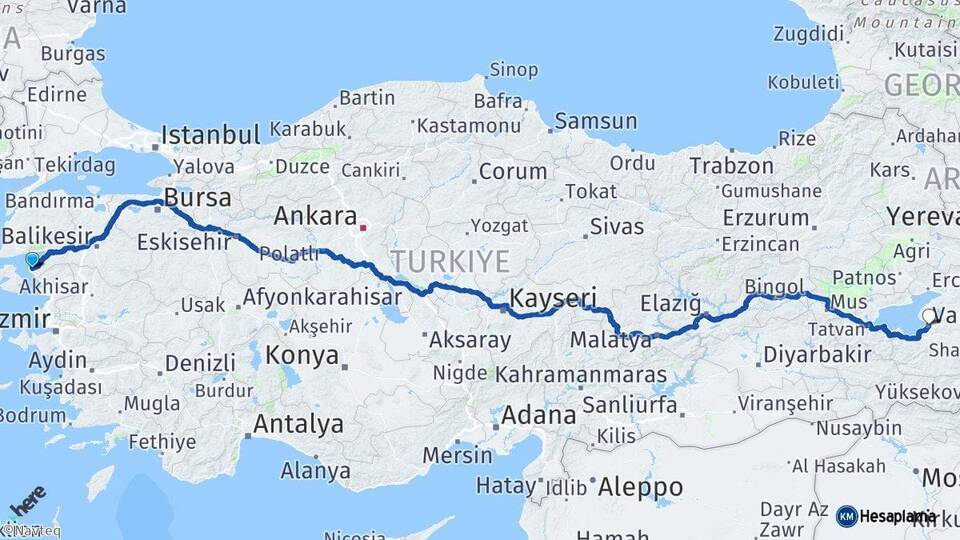 Balıkesir Ayvalık Van Arası Kaç Km - Yol Haritası