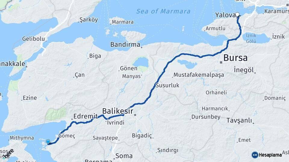 Balıkesir Ayvalık Yalova Arası Kaç Km - Yol Haritası