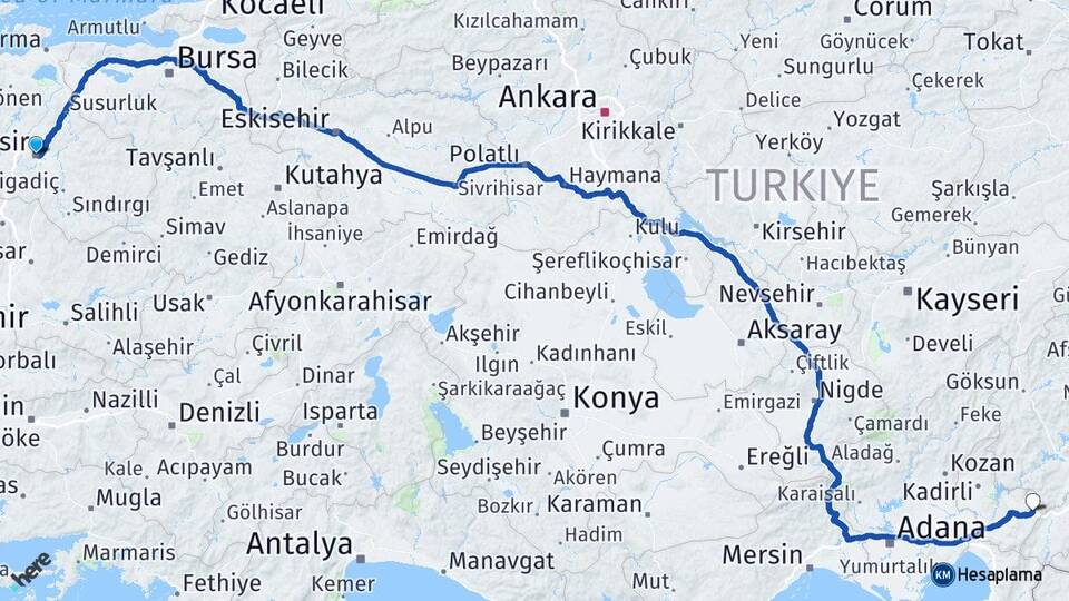 Balıkesir Bahçe Osmaniye Arası Kaç Km - Yol Haritası