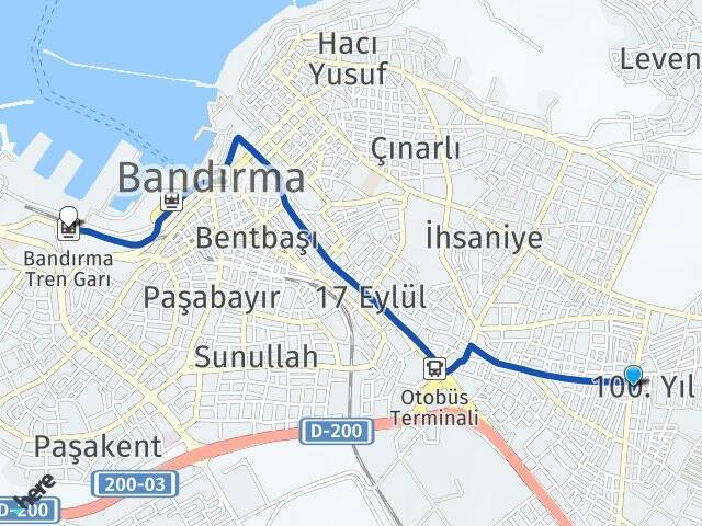 100.Yıl Bandırma Tren Garı Arası Kaç Km - Yol Tarifi