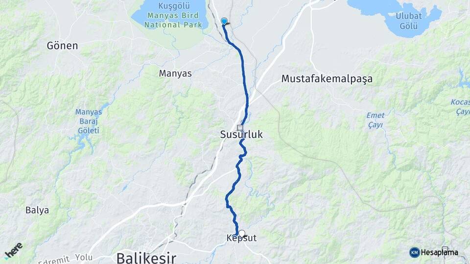 Balıkesir Bandırma Aksakal Kepsut Arası Kaç Km - Yol Haritası