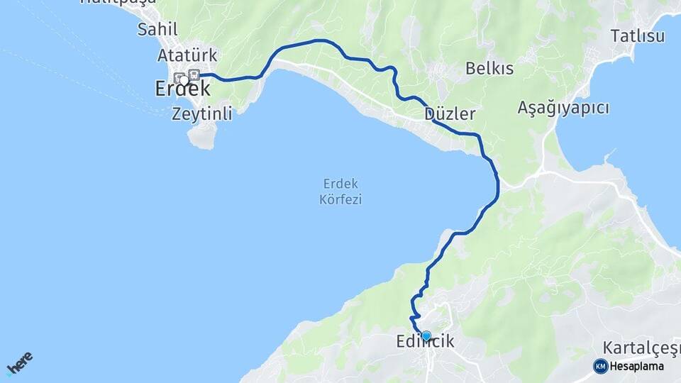 Balıkesir Bandırma Edincik Erdek Arası Kaç Km - Yol Haritası