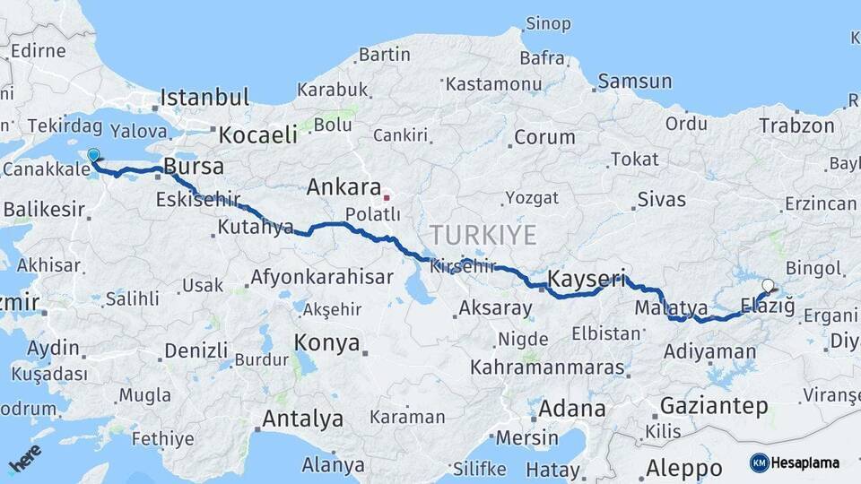 Bandırma Elazığ Arası Kaç Km - Yol Tarifi