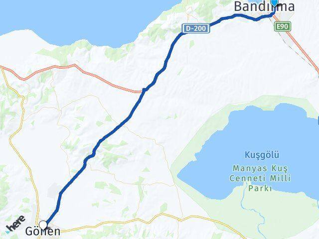 İhsaniye Gönen Arası Kaç Km - Yol Tarifi