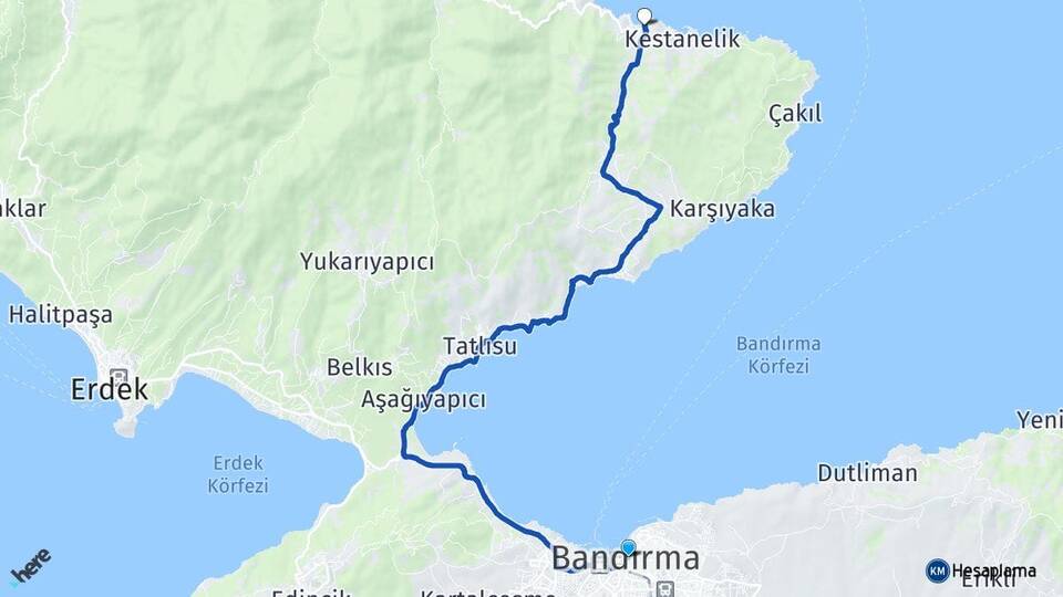 Balıkesir Bandırma Şahinburgaz Erdek Arası Kaç Km - Yol Haritası