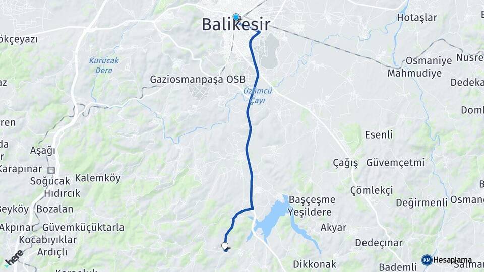 Balıkesir Bereketli Altıeylül Arası Kaç Km - Yol Haritası
