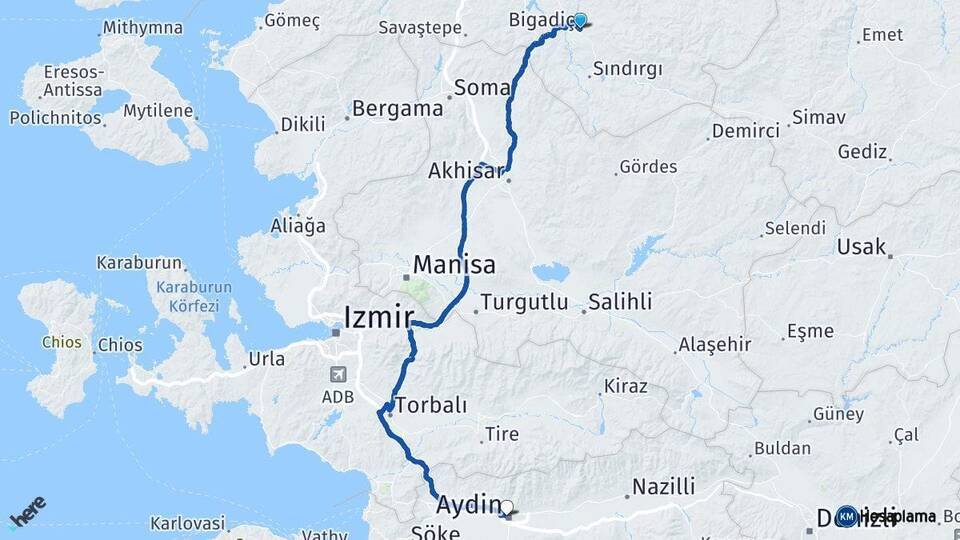 Bigadiç Aydın Arası Kaç Km - Yol Tarifi
