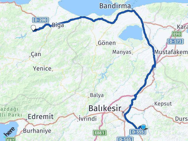 Güvemçetmi Biga Arası Kaç Km - Yol Tarifi