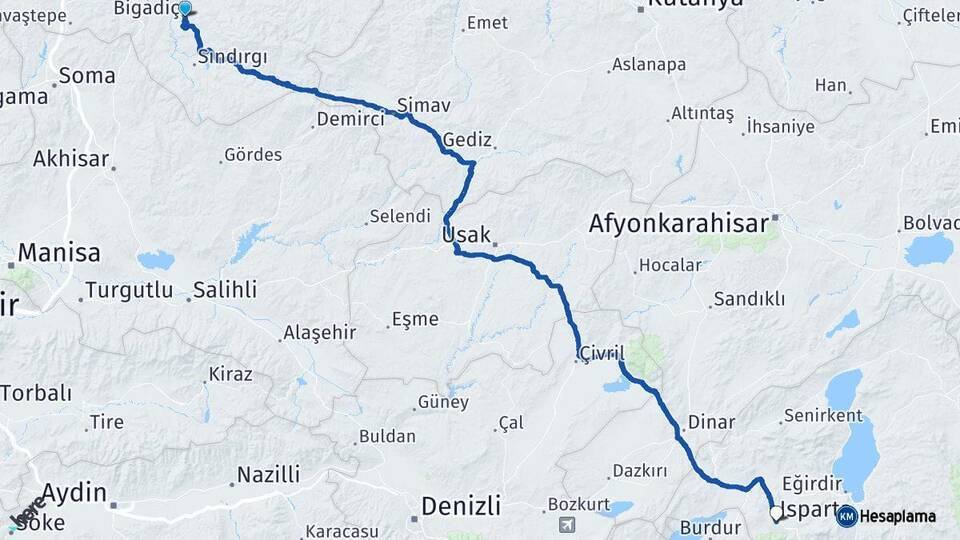 Bigadiç Isparta Arası Kaç Km - Yol Tarifi