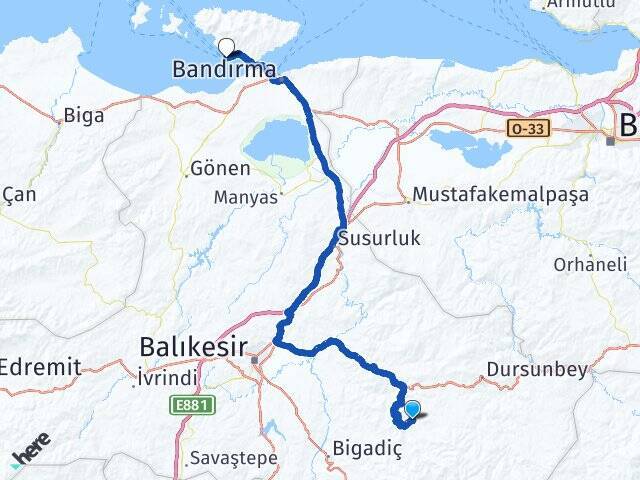 Kürsü Erdek Feribot Terminali Arası Kaç Km - Yol Tarifi