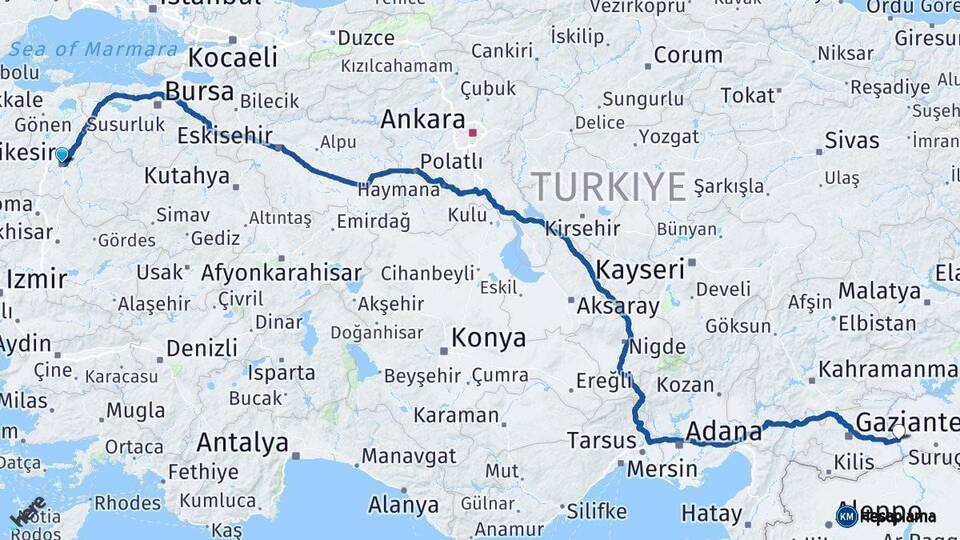 Balıkesir Birecik Şanlıurfa Arası Kaç Km - Yol Haritası