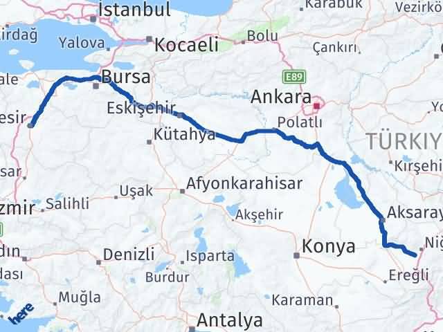 Balıkesir Bor Niğde Arası Kaç Km - Yol Haritası