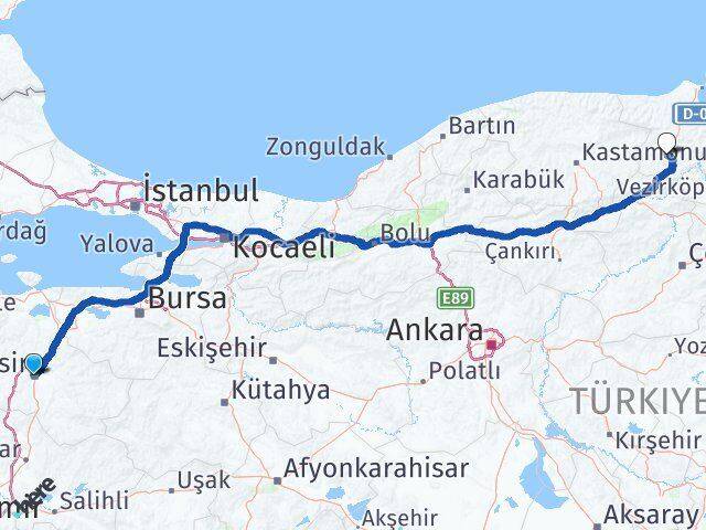 Balıkesir Boyabat Sinop Arası Kaç Km - Yol Haritası